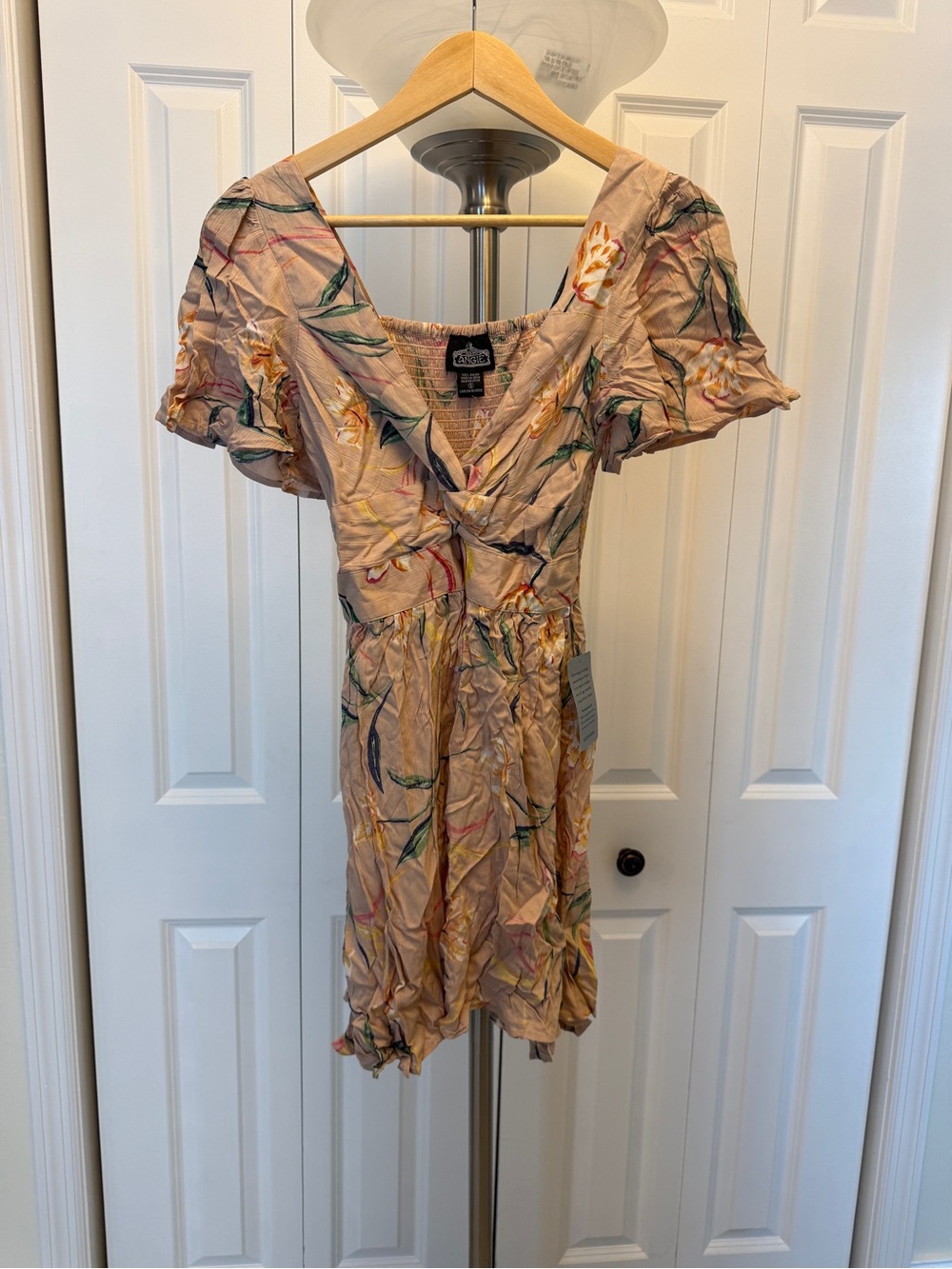 Angie Peach Floral V-Neck Wrap Dress